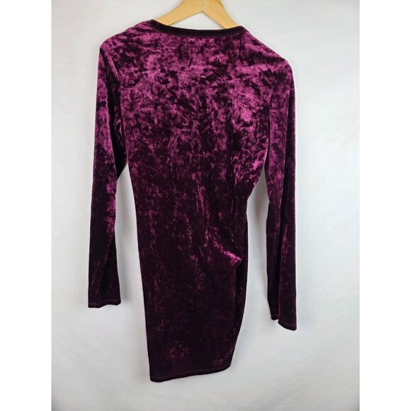 Live To Be Spoiled Women's Dress Large Burgundy Velvet Long Sleeve Mini Dress - Picture 11 of 12